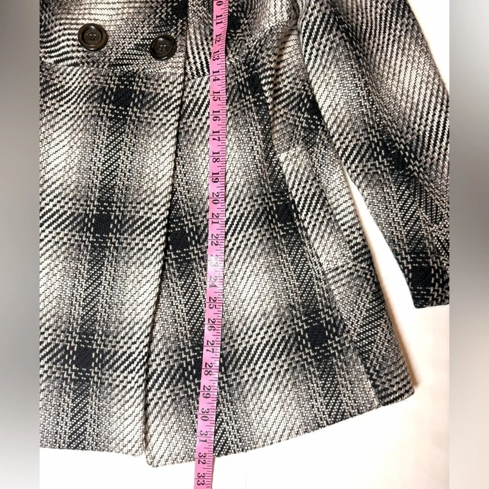 Michael Kors Women's Wool Blend Plaid Peacoat Black / Gray Size- 10